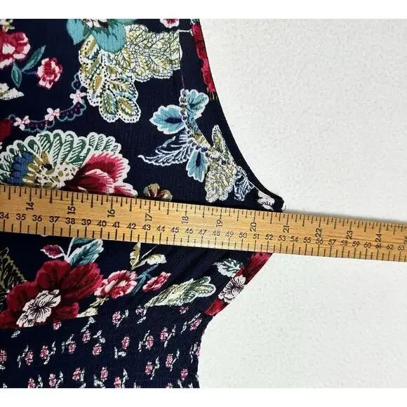 Bila Maxi Dress Women's XL Multi Floral Smocked Waist Tie Front Handkerchief Hem - Picture 6 of 6